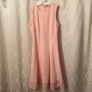 Pink sleeveless A-line flare embroidered hem dress